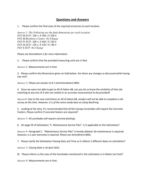 Blog 69 USMC 20150815 W912D1-15-R-0014 EXHIBIT 1 001 Questions And Answers 1 SUNSHADES ( 13 APR 2015 )