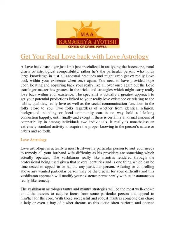 Get Your Real Love back with Love Astrology by N L Swami