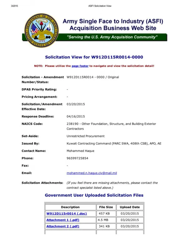 Blog 75 USMC 20150815 EXHIBIT 1 ASFI Solicitation View W912D115R0014