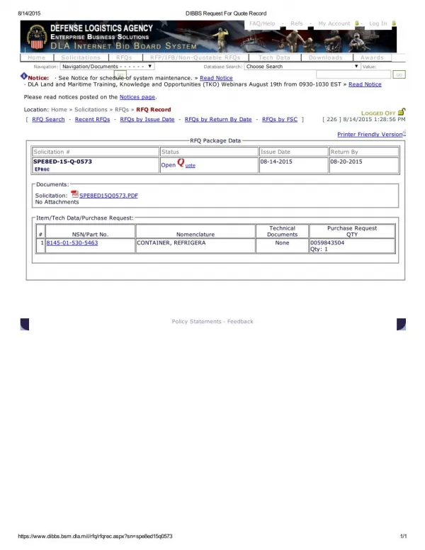 Blog 81 20150817 EXHIBIT 1 DIBBS Request For Quote Record