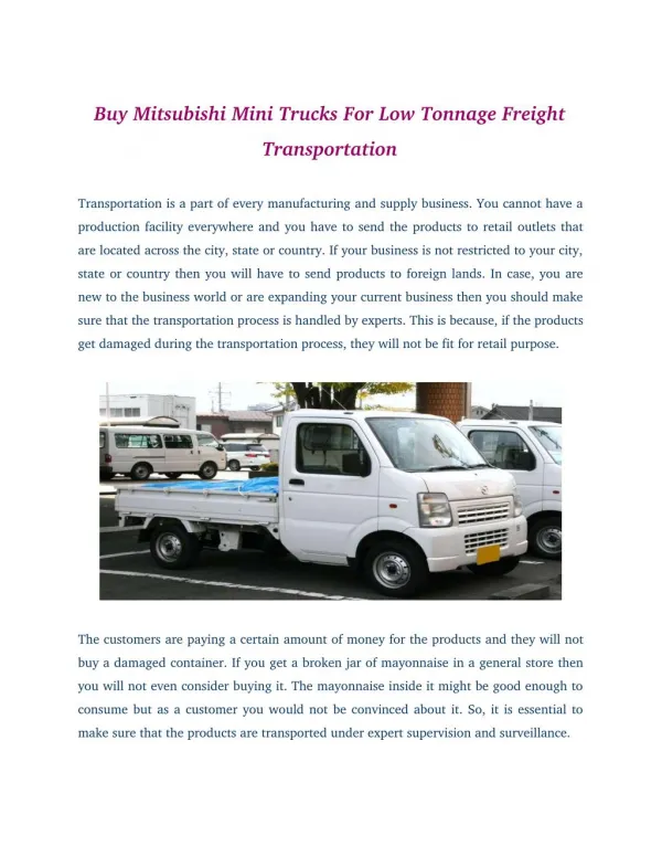 Buy Mitsubishi Mini Trucks For Low Tonnage Freight Transportation