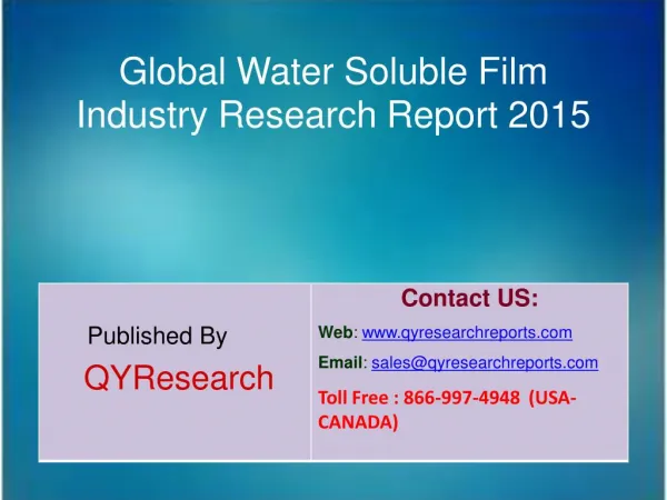 Global Water Soluble Film Market 2015 Industry Growth, Insights, Shares, Analysis, Research, Trends, Forecasts and Overv