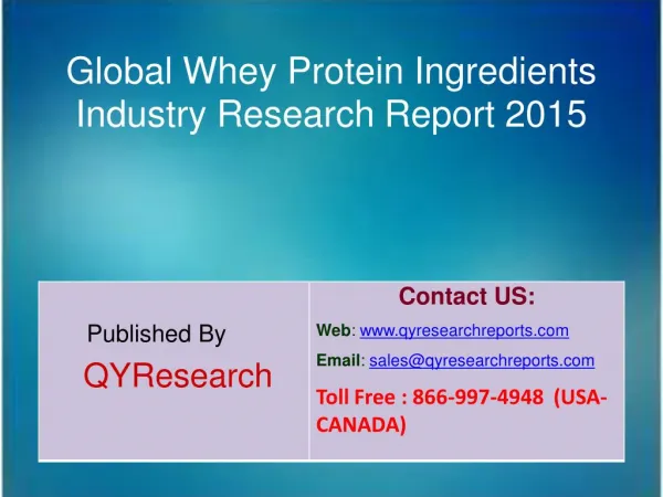 Global Whey Protein Ingredients Market 2015 Industry Analysis, Shares, Insights, Forecasts, Applications, Trends, Growth