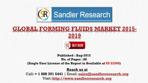 World Forming Fluids Market to Grow at 2% CAGR to 2019 Says a New Research Report