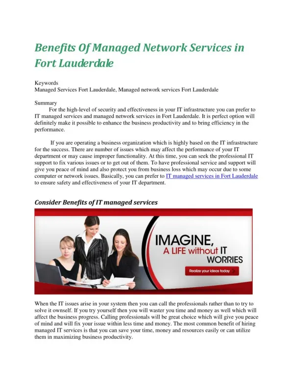 Benefits Of Managed Network Services in Fort Lauderdale