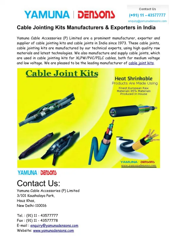 Cable Jointing Kits Manufacturers in India