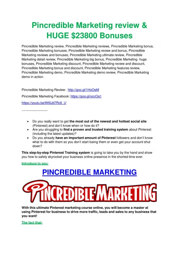 Pincredible Marketing TRUTH review and EXCLUSIVE $25000 BONUS