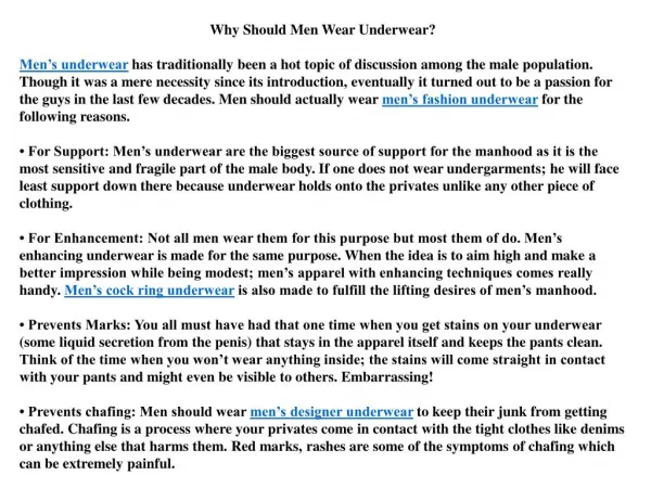 Why Should Men Wear Underwear?