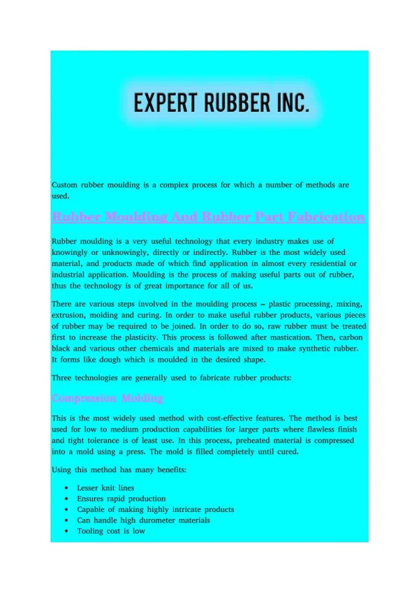 Rubber Moulding And Rubber Part Fabrication