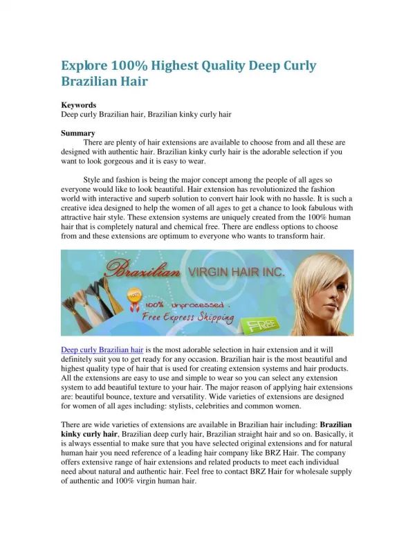 Explore 100% Highest Quality Deep Curly Brazilian Hair