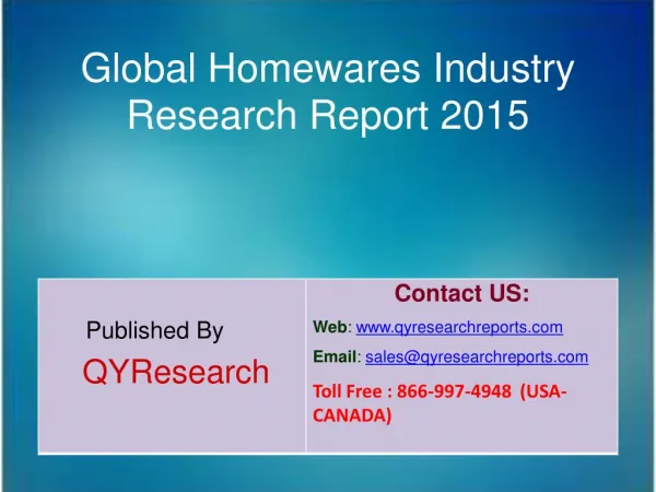 Global Homewares Market 2015 Industry Share, Overview, Forecast, Analysis, Growth, Research and Trends