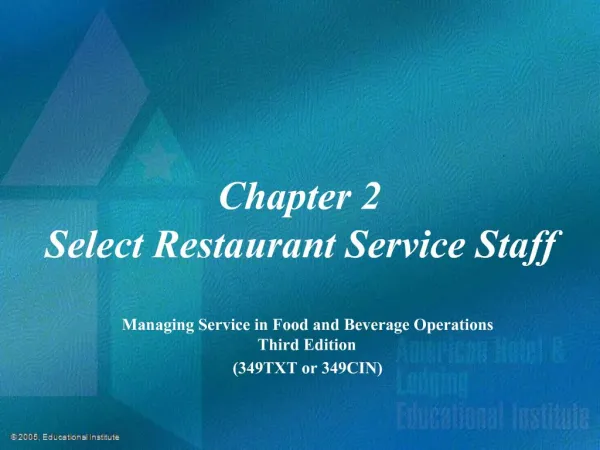 Chapter 2 Select Restaurant Service Staff