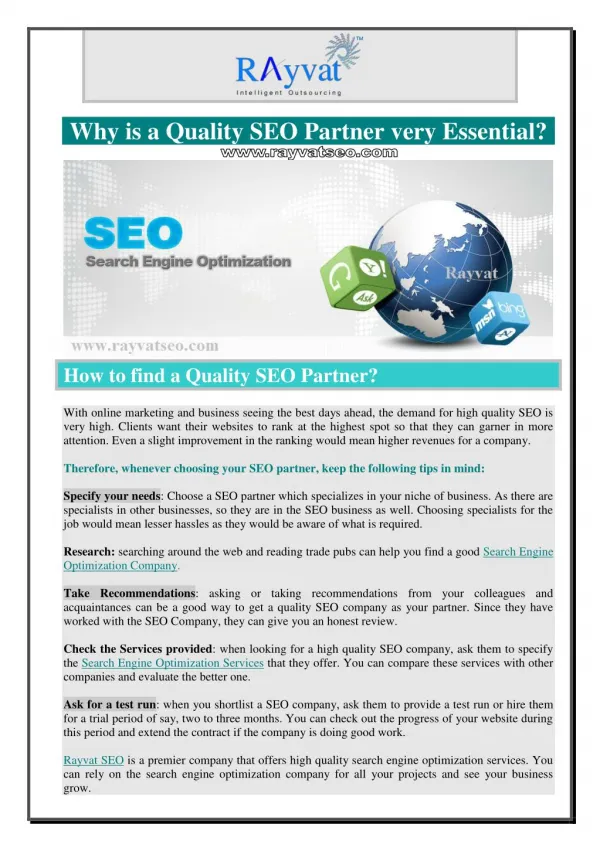 Why is a Quality SEO Partner very Essential?