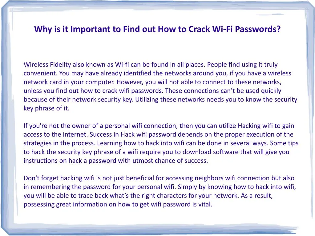 why is it important to find out how to crack wi fi passwords