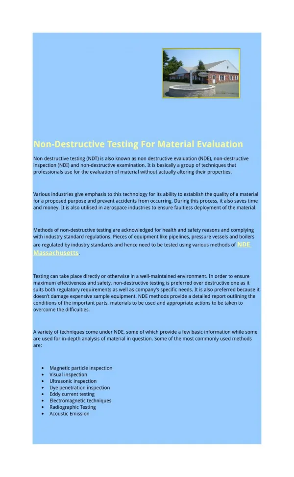 Non-Destructive Testing For Material Evaluation