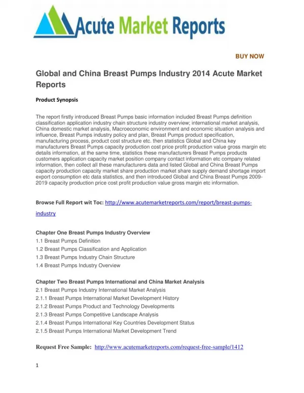 Global and China Breast Pumps Industry 2014 Acute Market Reports