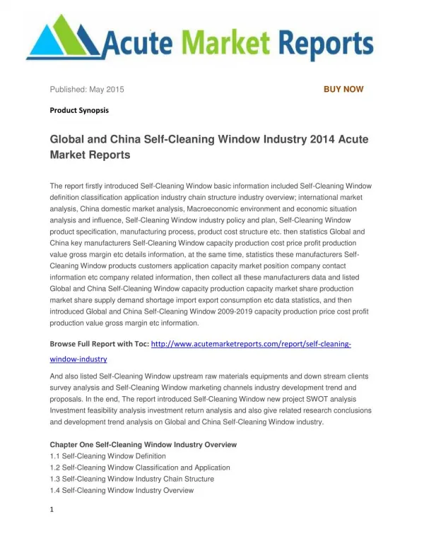 Global and China Self-Cleaning Window Industry 2014 Acute Market Reports