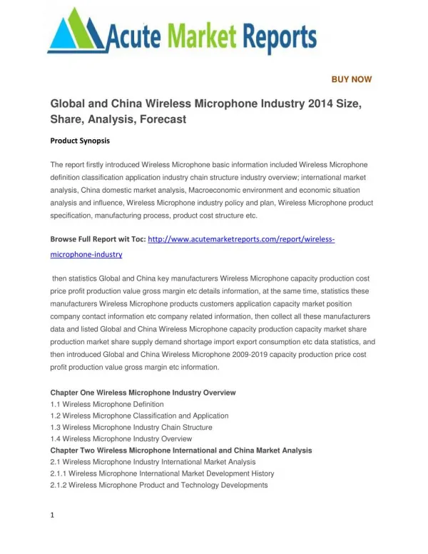 Global and China Wireless Microphone Industry 2014 Size, Share, Analysis, Forecast