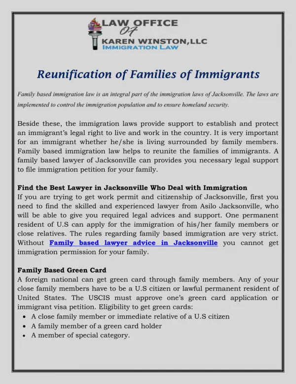 Reunification of Families of Immigrants