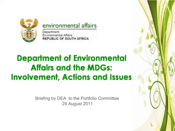 Department of Environmental Affairs and the MDGs: Involvement, Actions and Issues