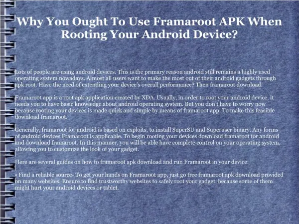 Make the Most Out of Your Android Device by means of Framaroot APK