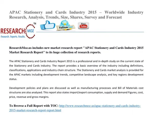 APAC Stationery and Cards Industry 2015 Market Research Report