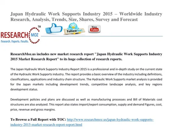 Japan Hydraulic Work Supports Industry 2015 Market Research Report