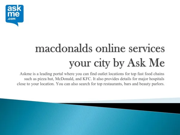 Macdonalds online services your city by ask me