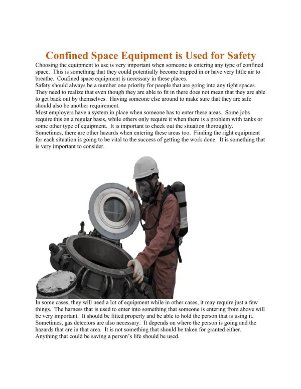 Confined Space Equipment is Used for Safety