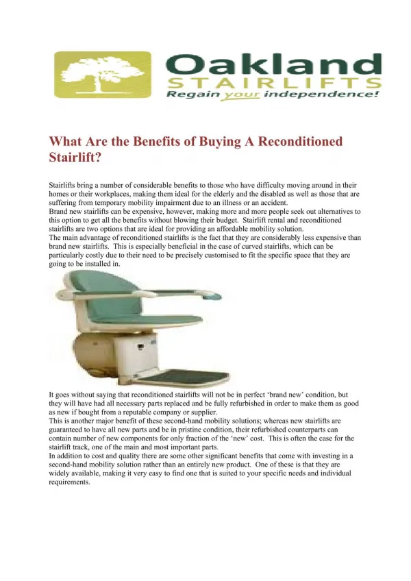 What Are the Benefits of Buying A Reconditioned Stairlift?
