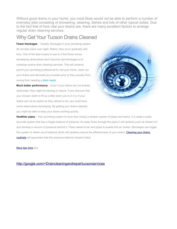 The Need for Drain Cleaning Tucson Services