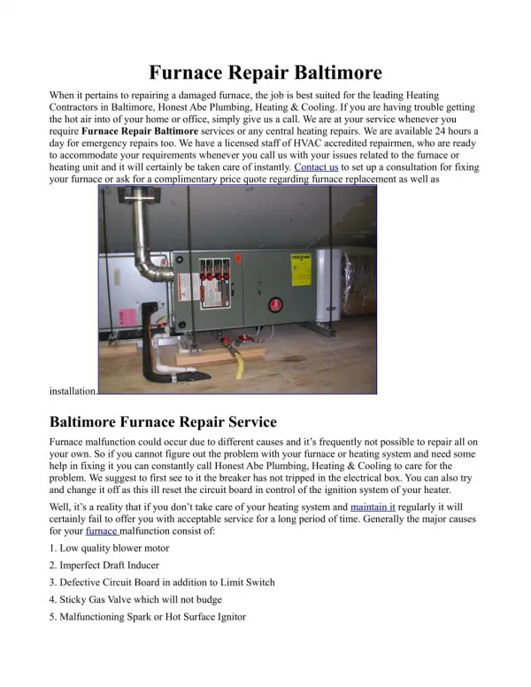 Furnace Repair Baltimore