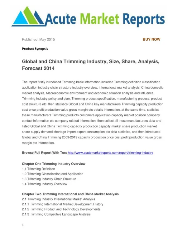Global and China Trimming Industry, Size, Share, Analysis, Forecast 2014