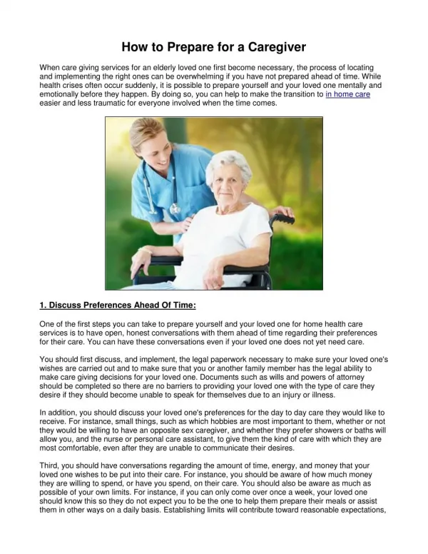 How to Prepare for a Caregiver
