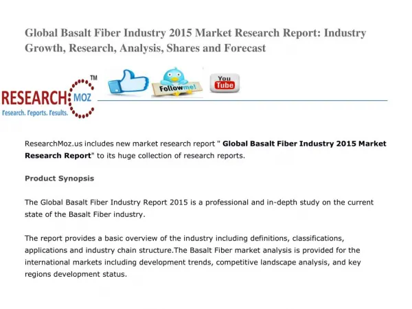 Global Basalt Fiber Industry 2015 Market Research Report: Industry Growth, Research, Analysis, Shares and Forecast