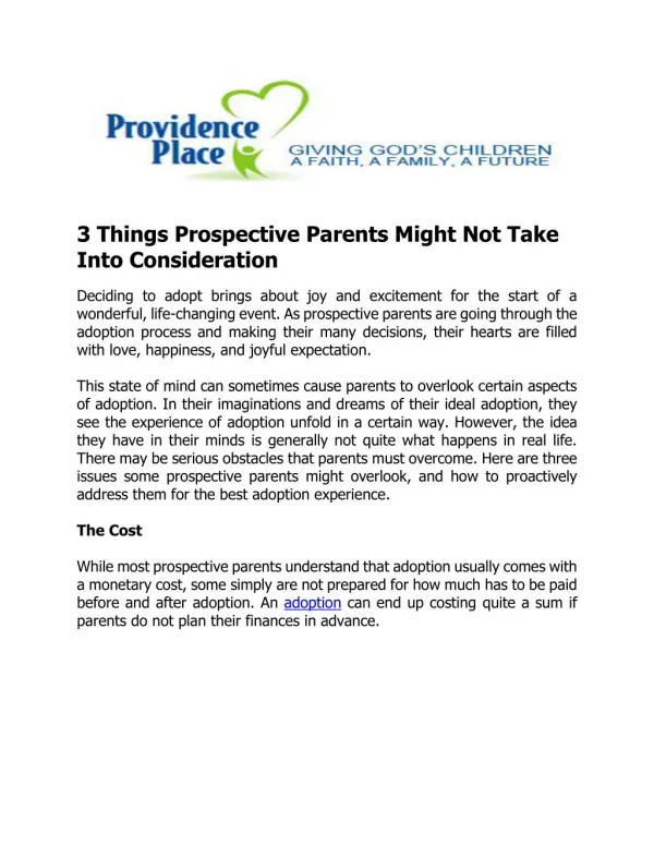 3 Things Prospective Parents Might Not Take Into Consideration