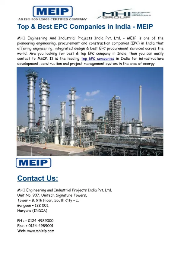 Top & Best EPC Companies in India - MEIP