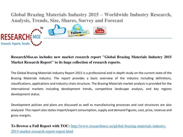 Global Brazing Materials Industry 2015 Market Research Report