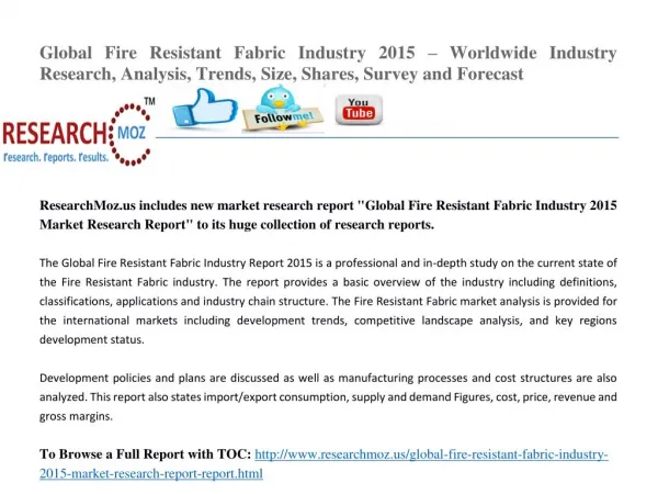 Global Fire Resistant Fabric Industry 2015 Market Research Report