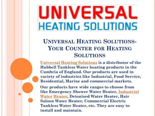 Universal Heating Solutions- Your Counter for Heating Solutions