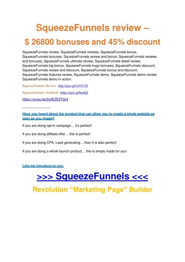 Squeeze Funnels review - 65% Discount and FREE $14300 BONUS