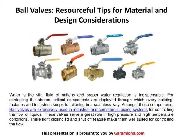 Ball Valves: Resourceful Tips for Material and Design Considerations