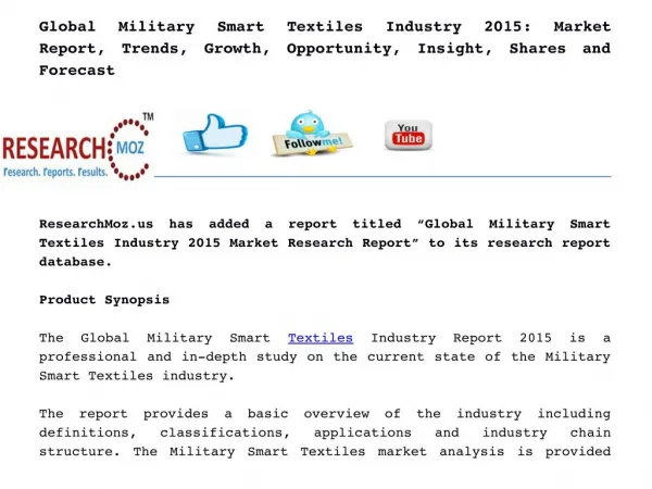Global Military Smart Textiles Industry 2015 Market Research Report