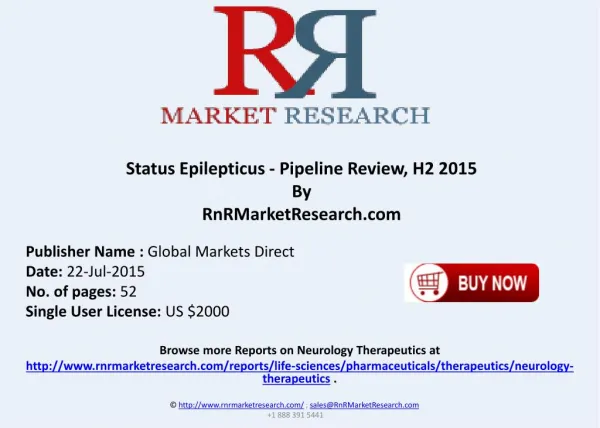 Status Epilepticus Pipeline Therapeutics Assessment Review H2 2015