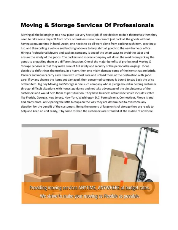 Moving & Storage Services| Florida, Georgia, North Carolina