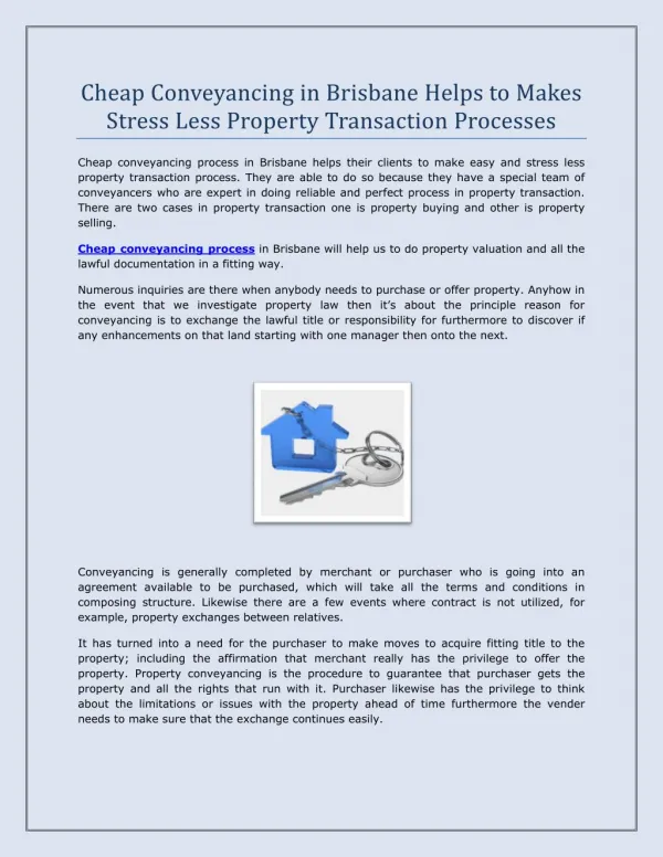 Cheap Conveyancing in Brisbane Helps to Makes Stress Less Property Transaction Processes