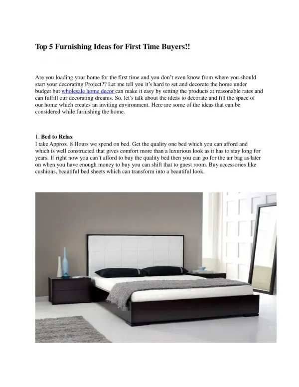 Top 5 Furnishing Ideas for First Time Buyers!!