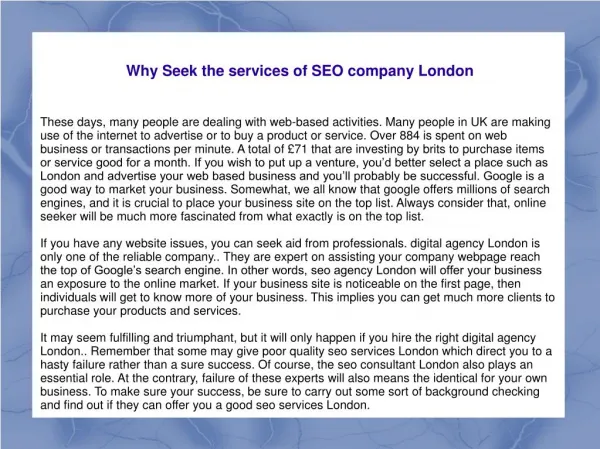 Why Seek the services of SEO company London