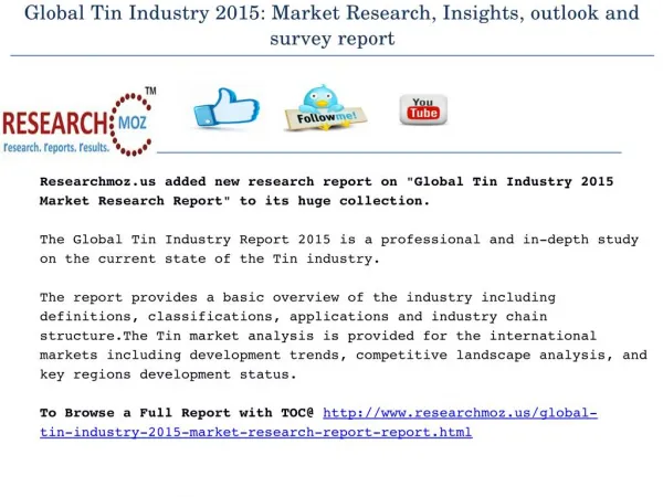 Global Tin Industry 2015 Market Research Report