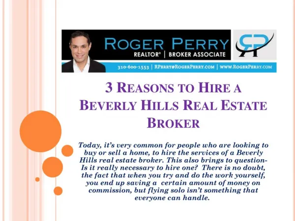 3 Reasons to Hire a Beverly Hills Real Estate Broker